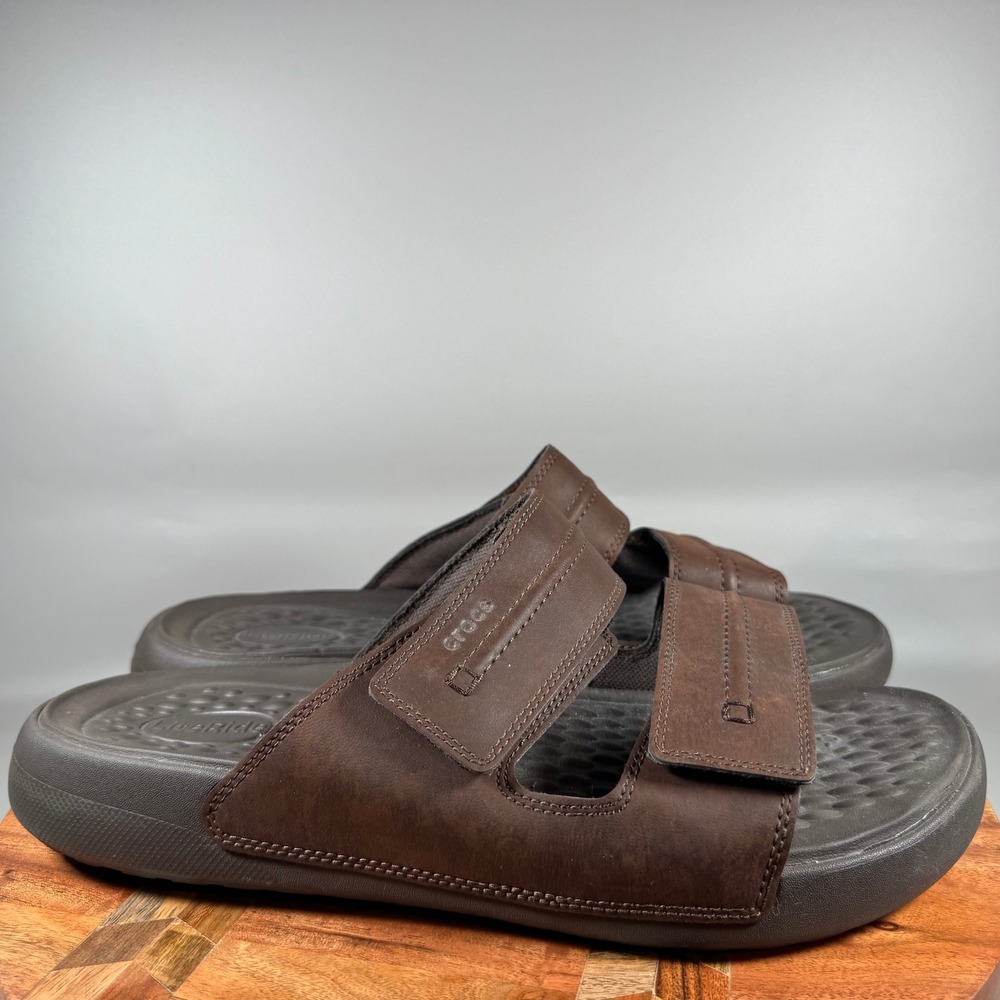 Crocs Yukon Vista II LiteRide Brown Slide Sandals Mens Size 12 Adjustable Straps